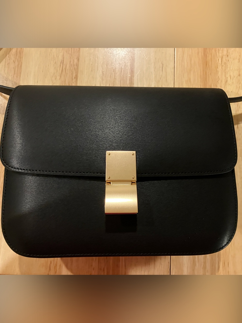 Structured Black Box Bag Crossbody with Gold-Tone Lock no brand saffiano